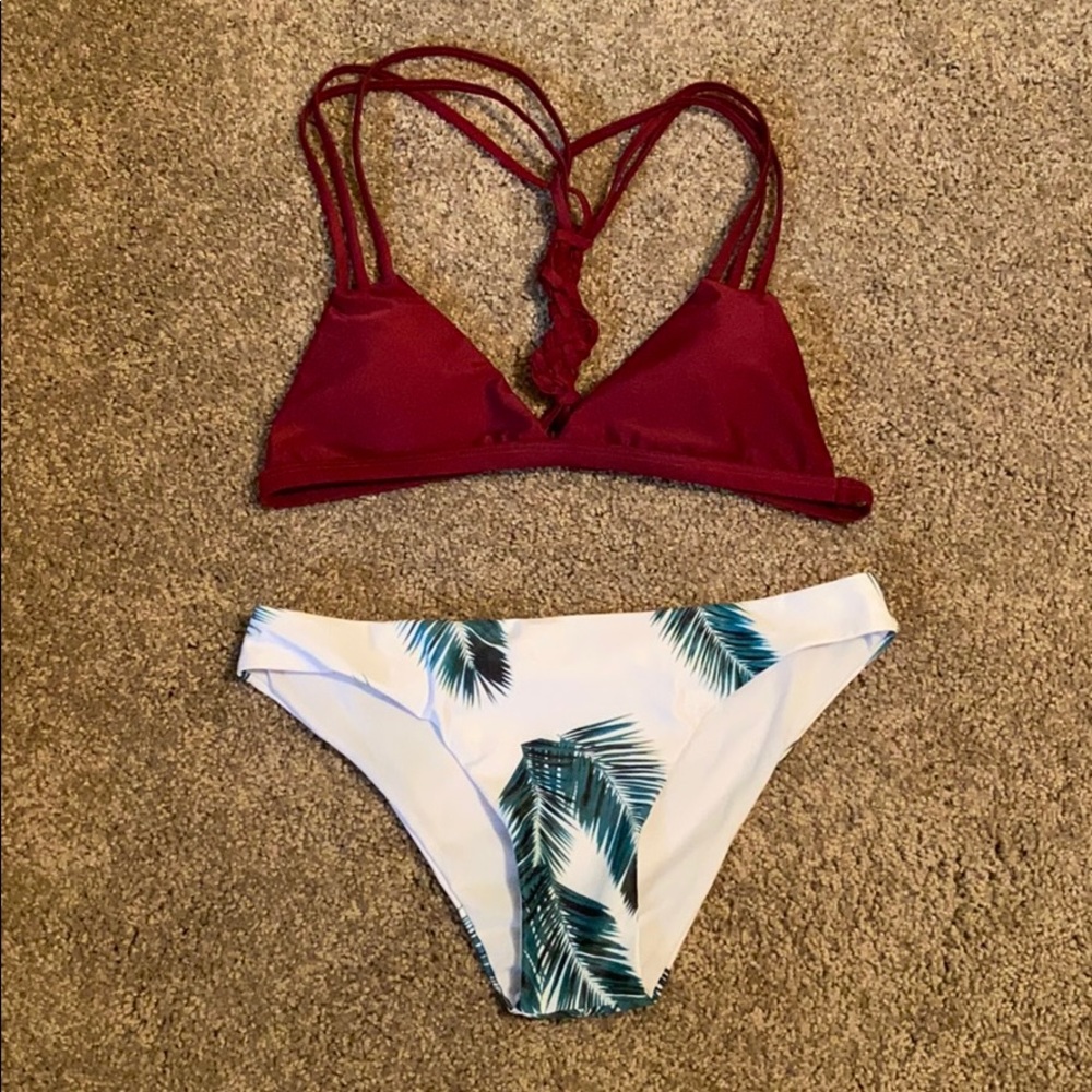 Zaful Bikini - Medium/Large Maroon & Teal tropical
